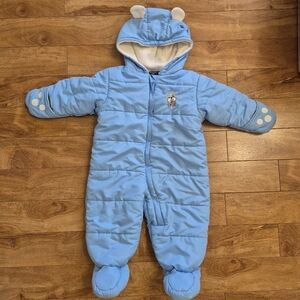Faded Glory Baby Blue Puppy Hooded Snowsuit with Ears – Size 6-9 Months